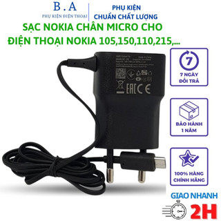 Sạc điện thoại Nokia micro chân dẹt sử dụng cho các dòng máy 105, 150, 130, 110, 215, 6310, bảo hành 3 tháng