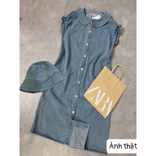 Set váy jean baby dáng suông cổ sen bèo kèm nón siêu xinh
