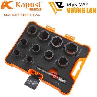 Bộ khẩu, tuýp tháo ốc 11 chi tiết Kapusi Japan, Bộ tuýp tháo ốc hư chuyên dụng để mở các loại ốc, bu-lông biến dạng