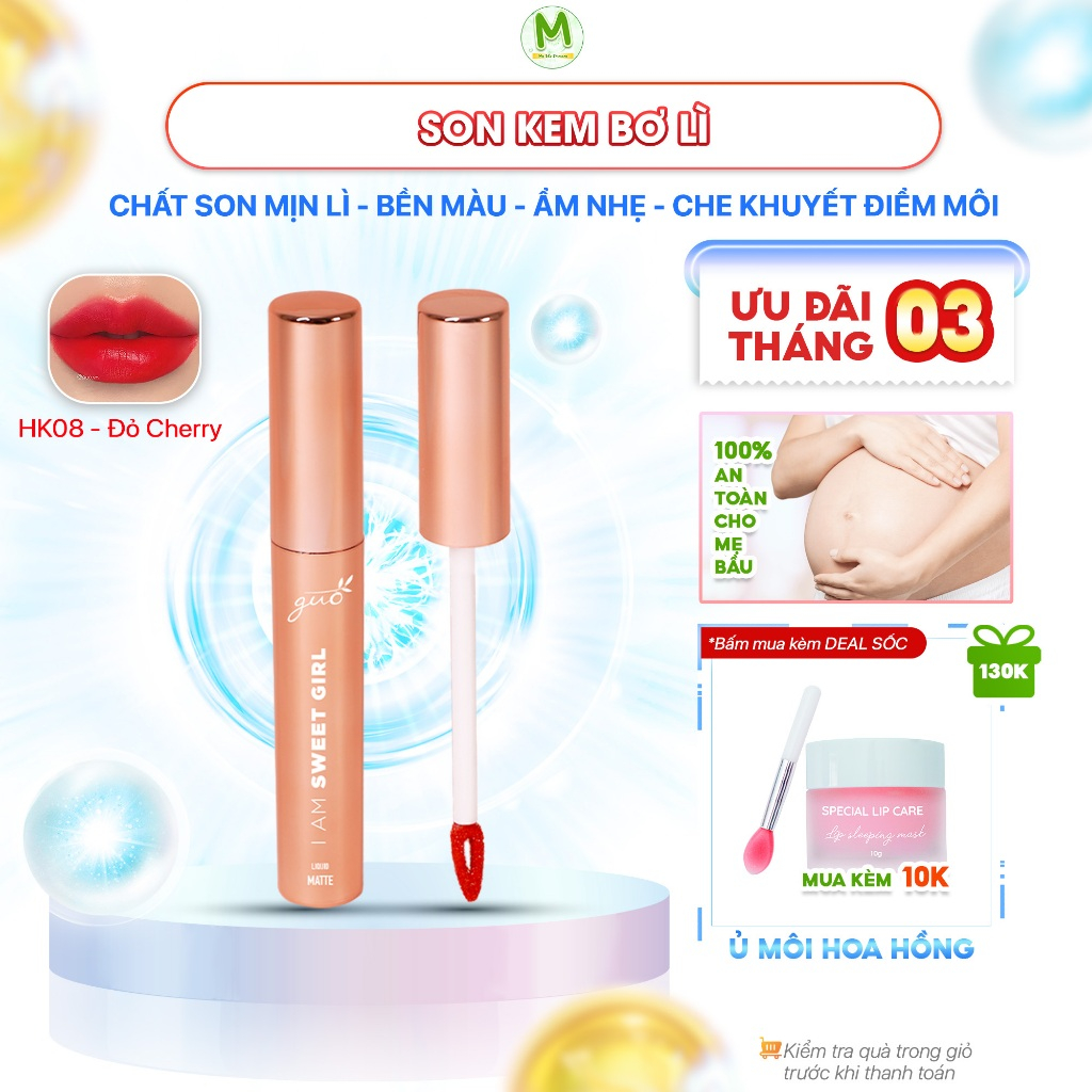 Son Kem Bơ Lì Đỏ Cherry Vedette Thiên Nhiên Cho Bà Bầu Mềm Môi Rạng Rỡ GUO 5g