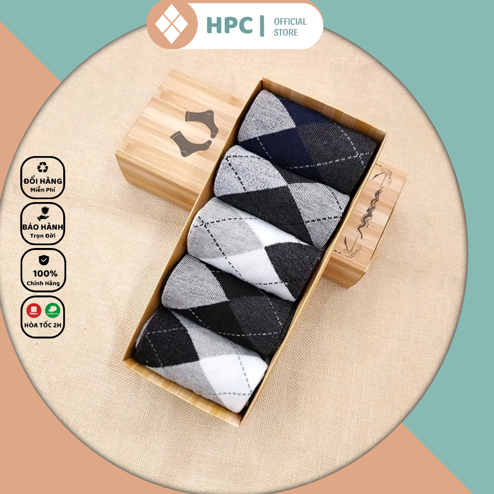 {Set 5 Đôi} Tất Vớ Nam Công Sở Đi Giày Tây, Set Tất Nam Cổ Cao Cotton Nhiều Họa Tiết Lịch Lãm Đựng Hộp Sang Trọng