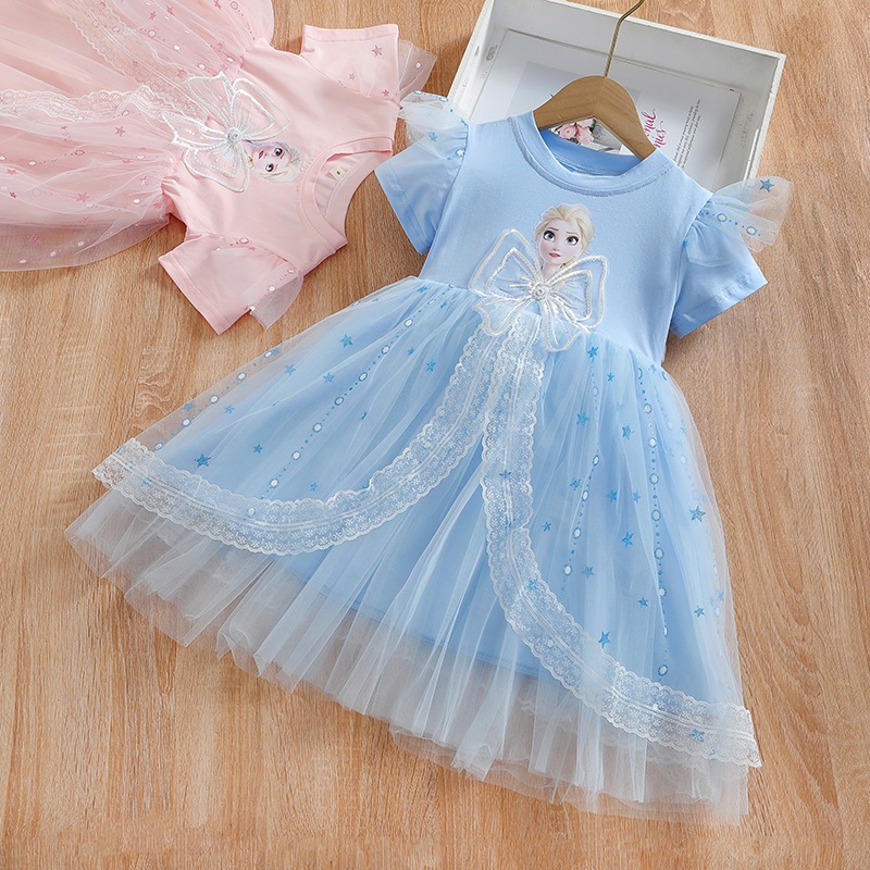 Váy công chúa Elsa 2024 cho bé gái  Váy bé gái mùa hè mới nhất, váy elsa cộc tay cho bé M02