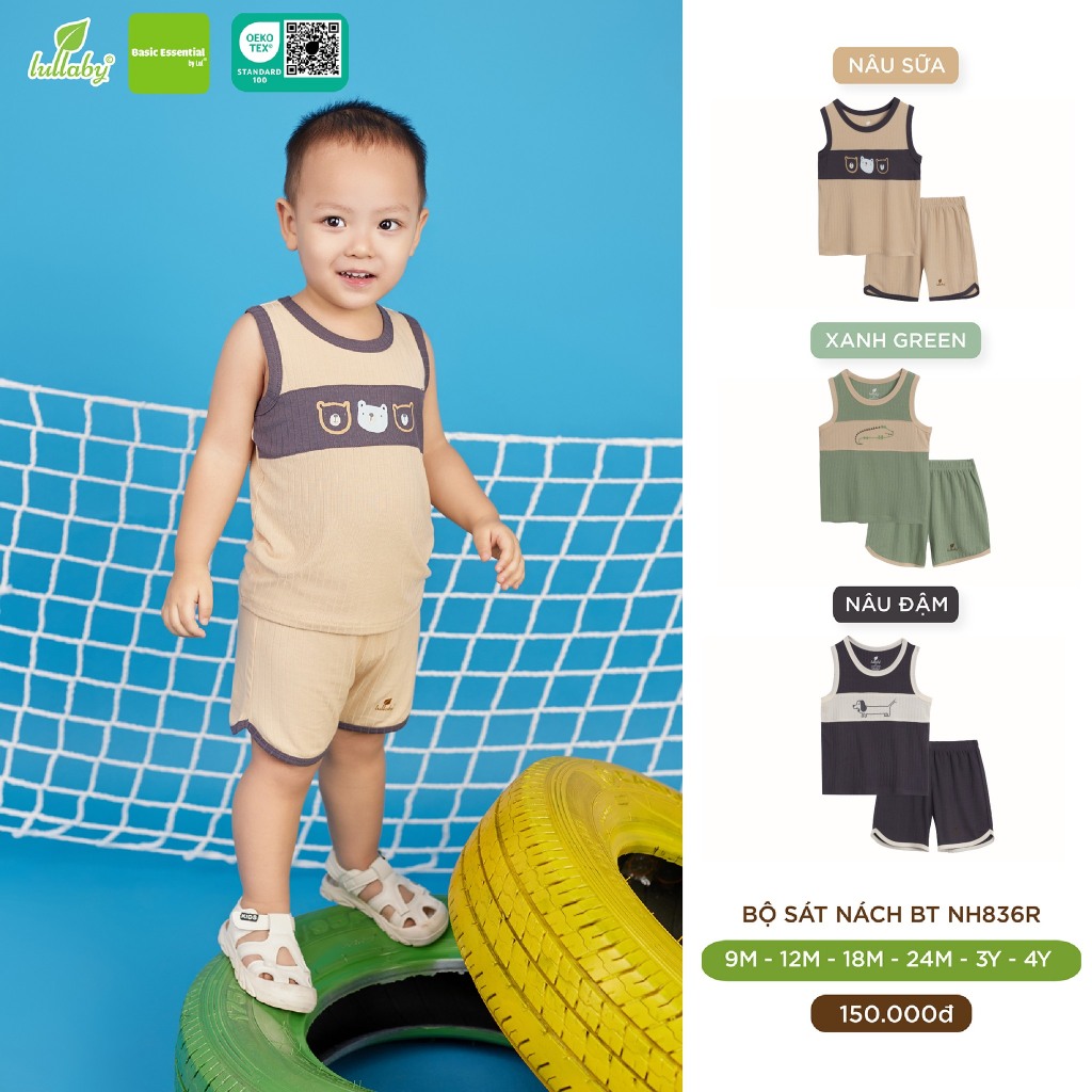 Bộ sát nách bé trai sợi tre mềm mát Lullaby NH836R