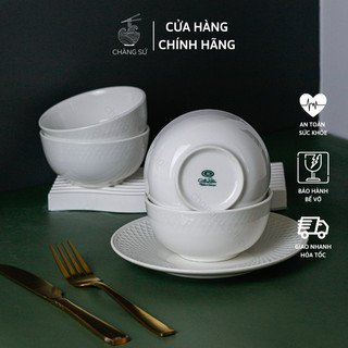 Chén cơm sứ trắng viền nổi Nhật Bản - Bát ăn cơm họa tiết chìm hiện đại sứ Minh Châu