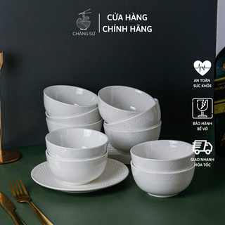 Bộ bát sứ ăn cơm gia đình viền nổi Nhật Bản - Set bát cơm 6 và 10 chén sứ Minh Châu