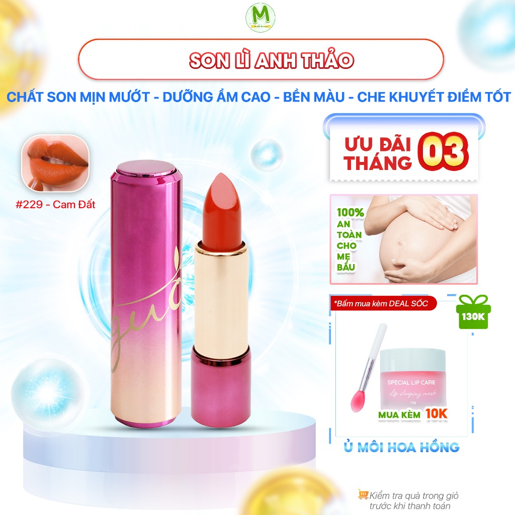 Son Lì Anh Thảo Màu Cam Đất Valencio Dành Cho Mẹ Bầu GUO 5gr - Mã 229