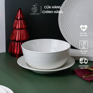 Bát ô tô sứ trắng viền nổi dày dặn chịu nhiệt - Tô đựng canh họa tiết mosaic sứ Minh Châu - Vỡ 1 đổi 1