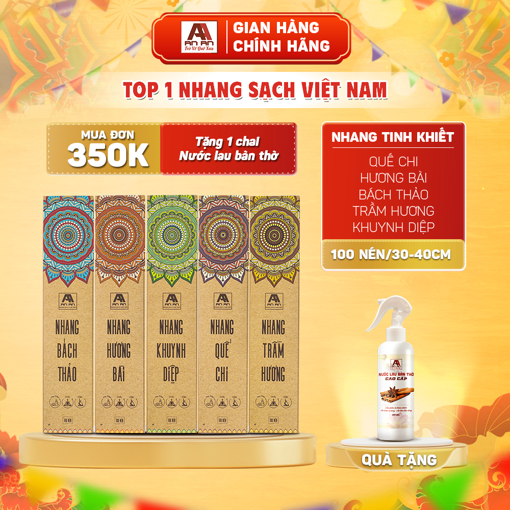 Nhang thơm sạch tinh khiết An An - 100 nén Hương quế, khuynh diệp, trầm hương, Bài, bách thảo 30cm, 40cm đuổi muỗi