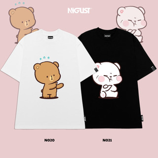 Áo thun đôi couple tee tay lỡ nigust gấu couple n020-n021 vải cotton cao cấp fullbox