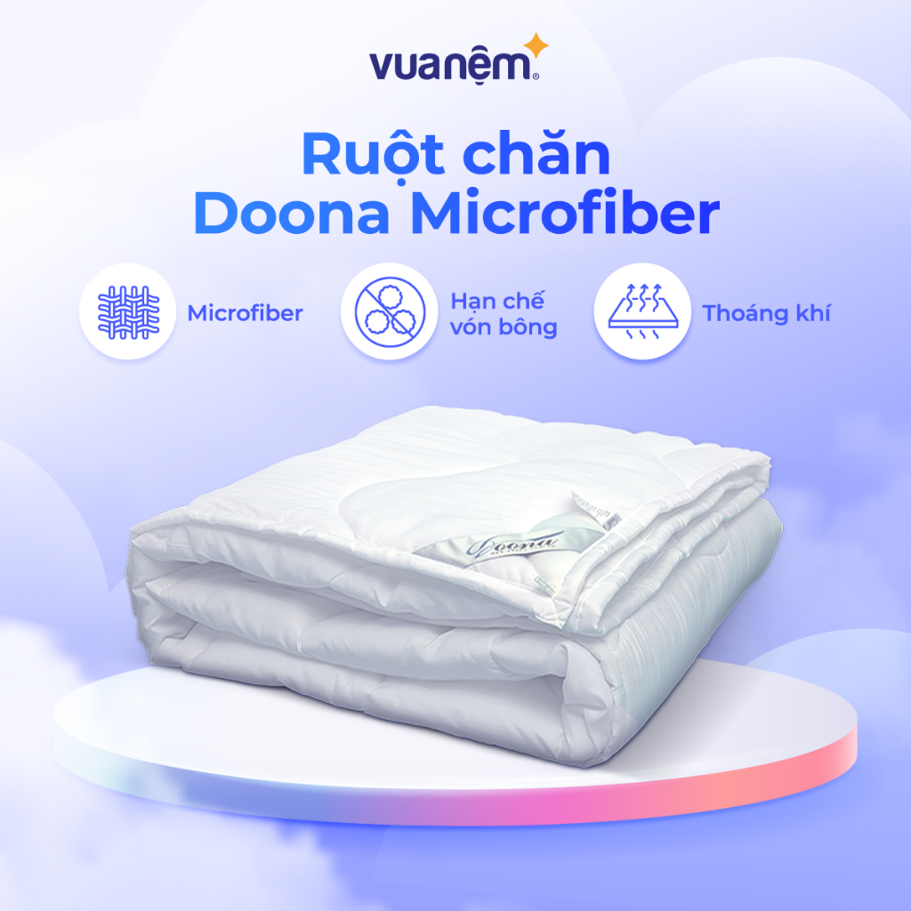 Ruột chăn lông vũ Doona Microfiber hạn chế vón bông, thông thoáng gọn nhẹ, kháng khuẩn vượt trội