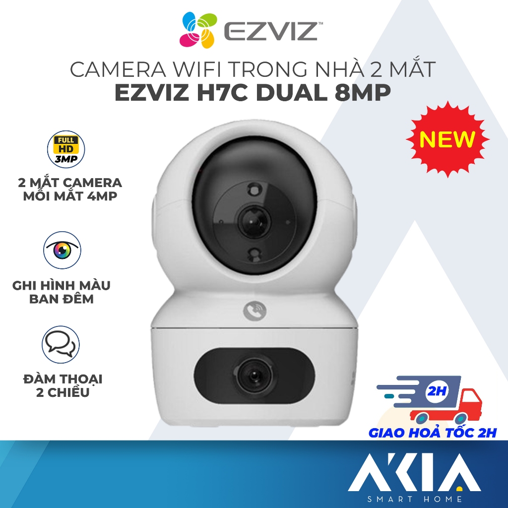 Camera 2 mắt Ezviz H7C Dual 8MP, mỗi mắt 4MP, nút gọi trực tiếp trên camera, ghi hình màu ban đêm, p