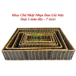 Khay Chữ Nhật Nhựa Giả Mây Màu Dây Nâu Vàng, Khay Chữ Nhật Đựng Hoa Quả Bánh Kẹo Đồ Dùng Tiện Lợi - Mây Tre Trà My