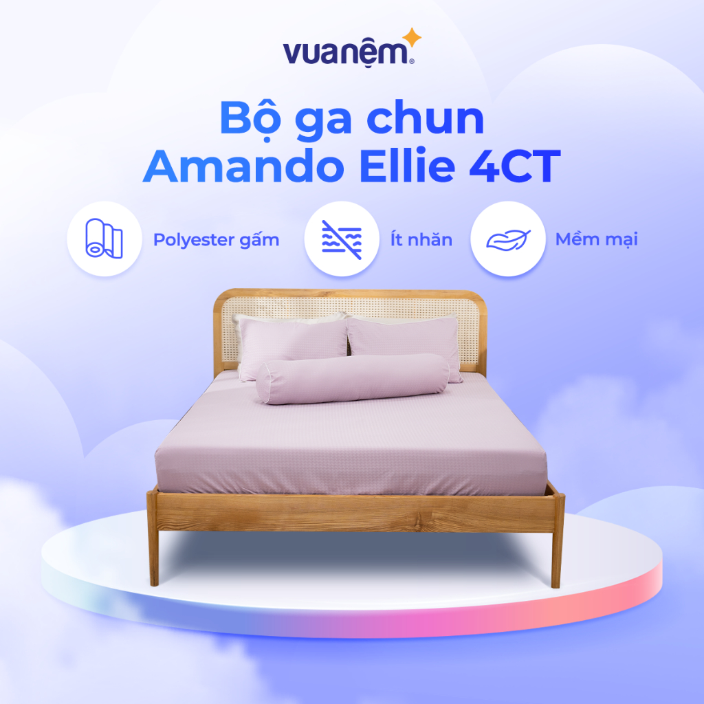 Bộ ga chun Amando Ellie 4CT màu tím mềm mịn thông thoáng chống nhăn
