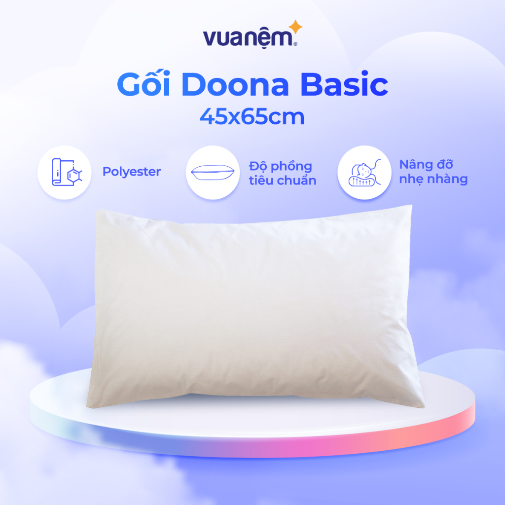 Gối bông Doona Basic 45x65cm độ phồng phù hợp, nâng đỡ nhẹ nhàng, thoáng khí