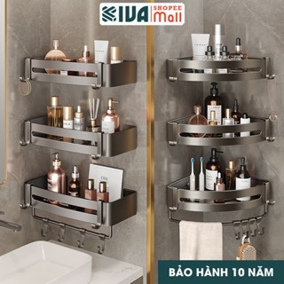 Kệ góc nhà tắm KIVA, kệ nhà tắm để đồ dán tường, khoan tường chất liệu nhôm hàng không cao cấp.