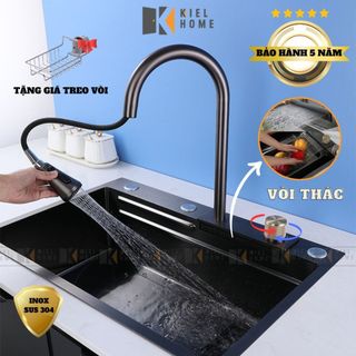 Chậu rửa chén bát 1 hố Inox SUS 304 kích thước lớn, bồn rửa chén 1 ngăn kèm vòi rút và xả thác tiện lợi bảo hành 5 năm