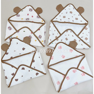 Ủ Choàng Xô Muslin Mipbi 4 Lớp mũ có tai