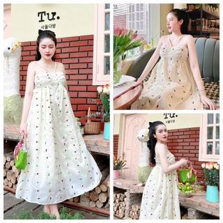 Váy bầu suông Maxi hoa in bầu bí bon chen Freesize 65kg, VM05