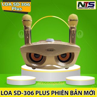 Loa bluetooth karaoke mini SD 306 Plus bản mới nhất, Loa mắt cú kèm 2 mic hát karaoke không dây, Bass cực chuẩn