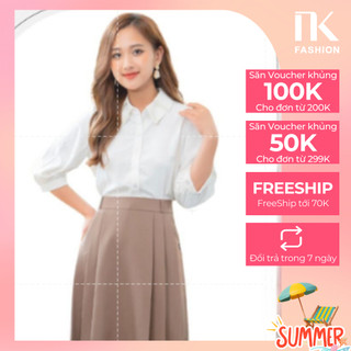Áo Sơ Mi Nữ Công Sở NK Fashion Tay Lỡ Cổ Đính Ngọc Độc Đáo, Chất Vải Nhập Khẩu Hàn Mềm Mịn, Thoải Mái NKSM2103012