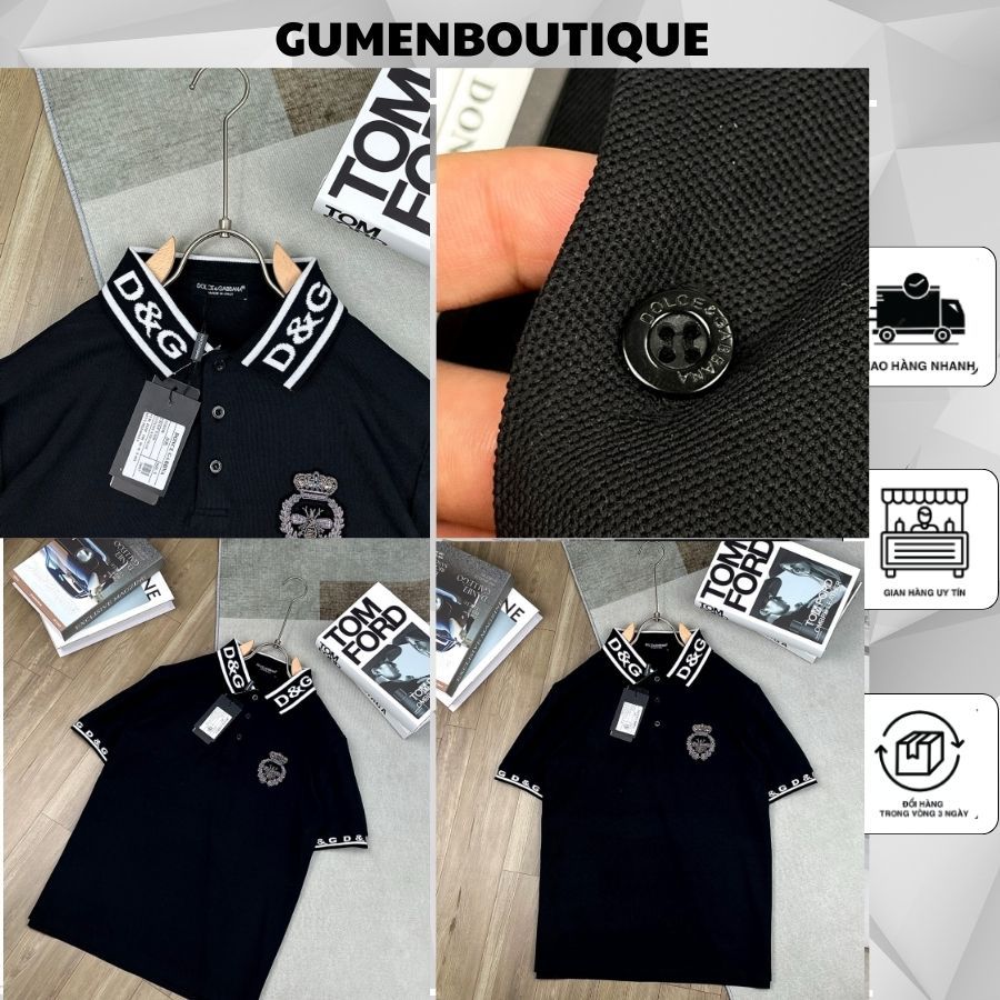 [NEW] Áo Polo D G Thêu Hình Trước Ngực Phối Chữ In Cổ Áo Và Bo Ống Tay - Áo Polo D G Thêu Hình Tỉ Mỉ