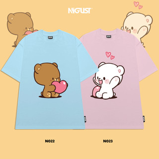 Áo thun đôi couple tee tay lỡ nigust gấu couple n022-n023 vải cotton cao cấp fullbox