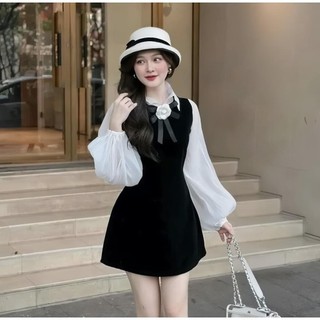 Set bigsize áo voan tơ tay phồng kèm đầm ( Thời trang Vicky G - Anitagreen ) HN010324