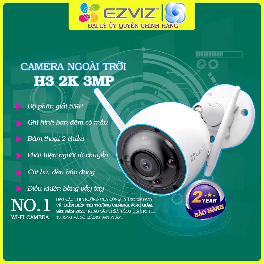 Camera wifi ngoài trời Ezviz H3 5MP 3MP 3K chính hãng, đàm thoại,màu đêm