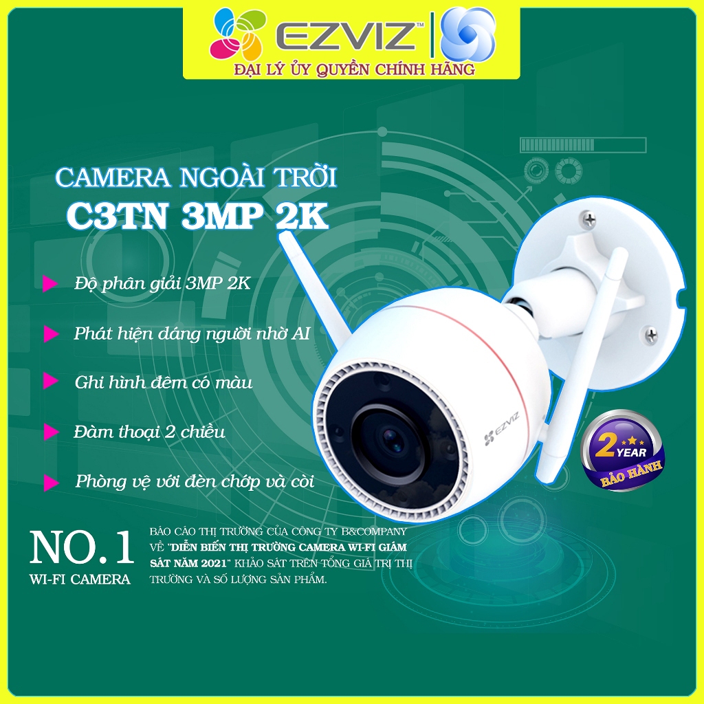 Camera wifi Ezviz ngoài trời C3TN 2MP/3MP 2K chính hãng, đàm thoại 2 chiều, màu đêm