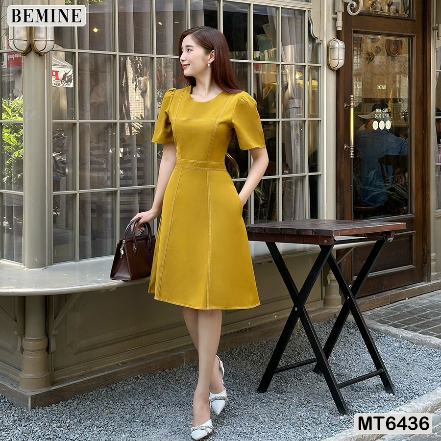 Đầm công sở chạy chỉ tùng xoè BEMINE MT6436