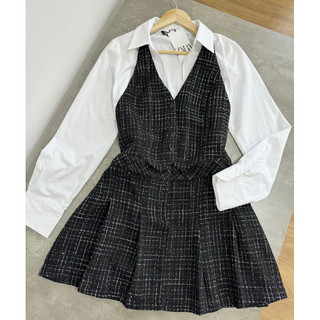 Váy Za.ra váy sơ mi pha tweed (ảnh thật)