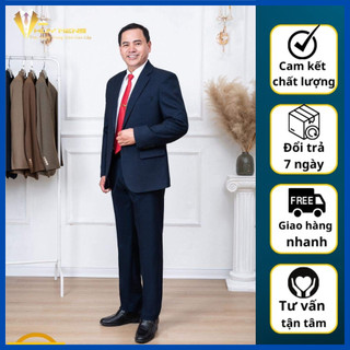 Bộ Vest Nam Trung Niên, Vest nam Trung Tuổi dáng suông hai khuy, hàng xuất khẩu ( Tặng Calavat )