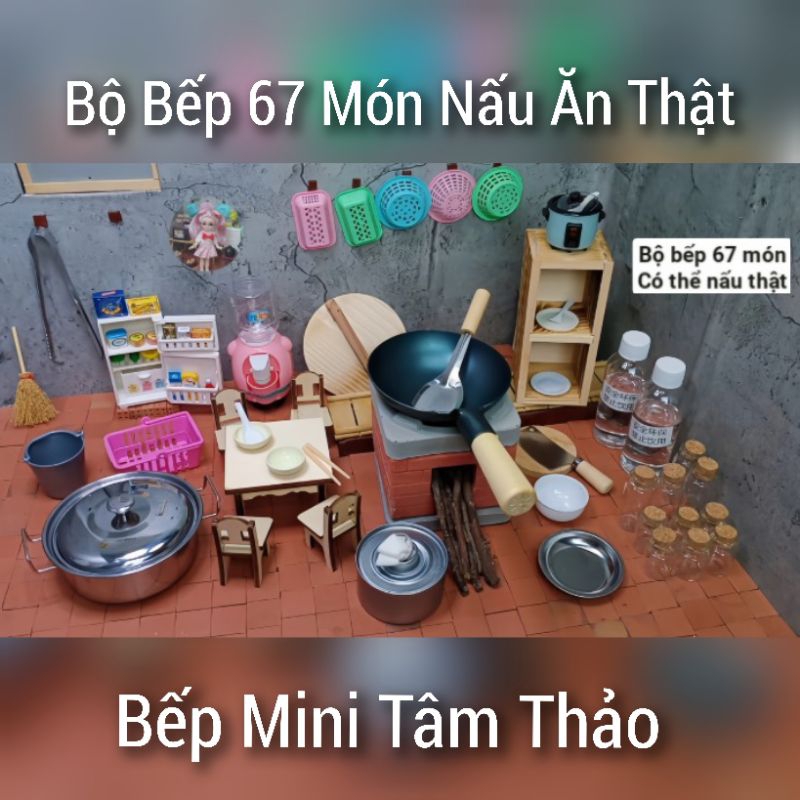 Bộ bếp thu nhỏ 67 chi tiết nấu ăn mini có thể nấu thật cho nhà búp bê