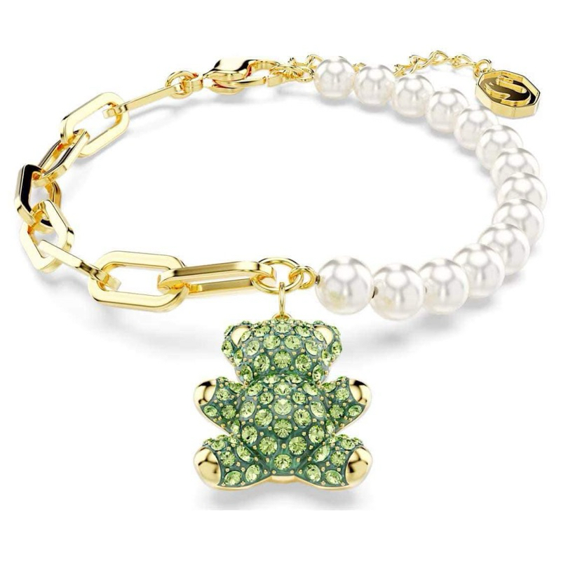 CHÍNH HÃNG - SWAROVSKI Teddy bracelet (Bear, GREEN, gold-tone plated) - Vòng/lắc tay Gấu Xanh SWAROV