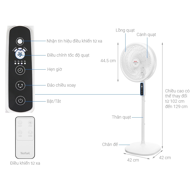 Quạt Đứng TEFAL Có Điều Khiển Từ Xa VH689690 - Hàng Chính Hãng Bảo Hành 24 Tháng