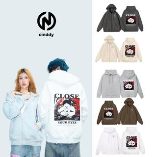 Áo Khoác Zip Nỉ Bông In Thiết Kế CINDDY BRAND (CKI003) - CINDDY BRAND Top Hoodie Có Túi Trắng
