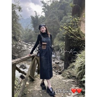 Yếm Váy Jean Dài Chất Bò Phối Túi Kiểu Trước Ngực, Yếm Đầm Bò Nữ Phong Cách Hàn Quốc Cực Xinh ( yếm mẫu mới)