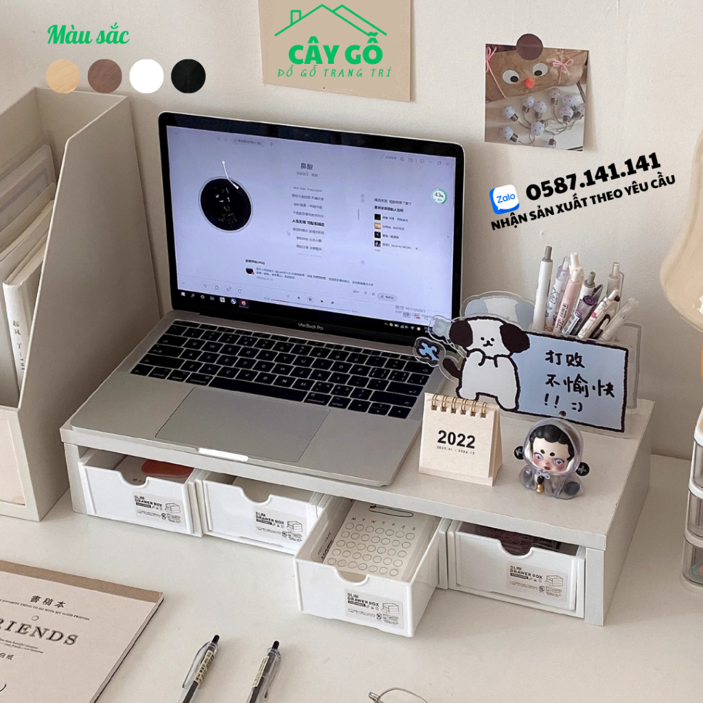 Kệ để máy tính kệ kê laptop màn hình để bàn decor bàn làm việc 1 tầng dày 17mm