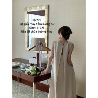 RN771_Rập giấy may đầm suông chéo lưng nữ