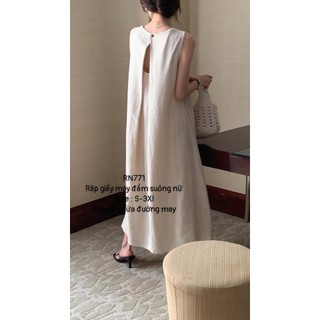 RN771_Rập giấy may đầm suông chéo lưng nữ