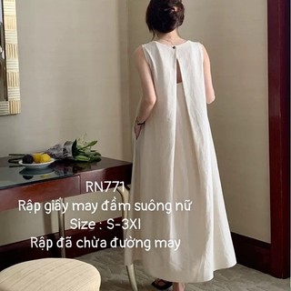 RN771_Rập giấy may đầm suông chéo lưng nữ