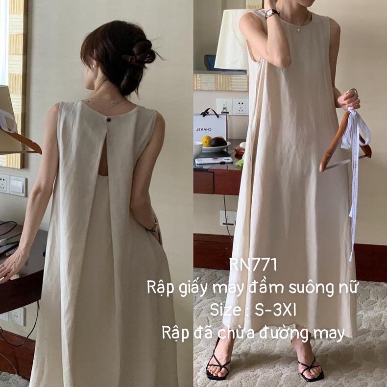 RN771_Rập giấy may đầm suông chéo lưng nữ