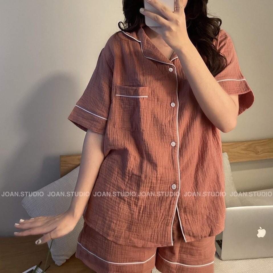Bộ Pyjama Mặc Nhà Cộc Tay - Quần Đùi Chất Đũi Xốp Hàn freesize HOT TREND | BigBuy360 - bigbuy360.vn