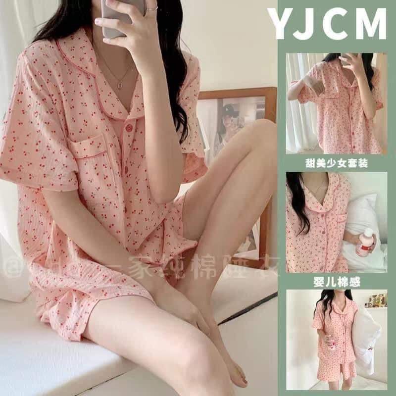 Bộ Pyjama Mặc Nhà Cộc Tay - Quần Đùi Chất Đũi Xốp Hàn freesize HOT TREND | BigBuy360 - bigbuy360.vn