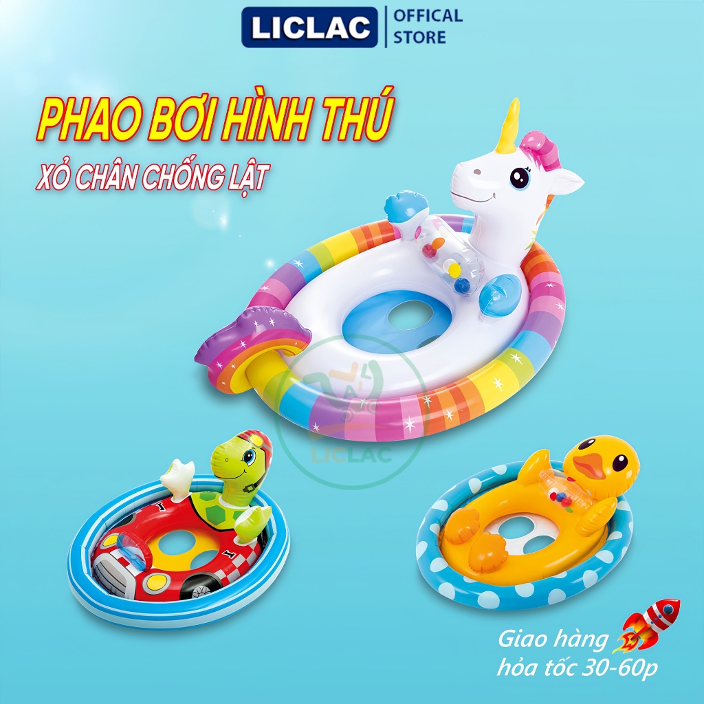 Phao bơi hình thú xỏ chân Cao Cấp nhựa PVC dày, Phao bơi chống lật nhiều họa tiết cho bé trai bé gái