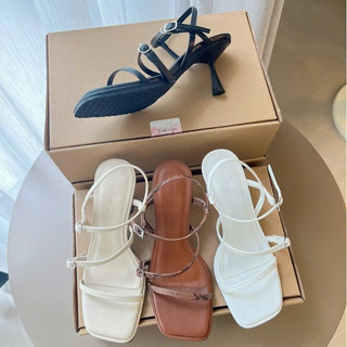 Giày Sandal COLEE Dây Ngang Chéo Thanh Mảnh Gót Cao 8p VNXK
