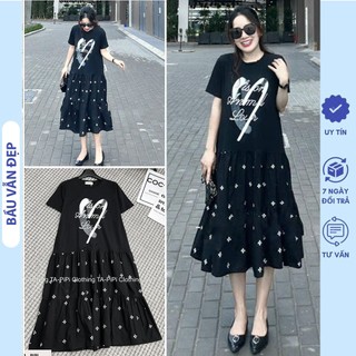 ĐẦM VÁY CỘC TAY MÙA HÈ DÁNG SUÔNG TẦNG TRẺ TRUNG HỌA TIẾT TRÁI TIM ĐIỆU ĐÀ V747 CHẤT COTTON MỀM MẠI - VÁY XINH BIGSIZE
