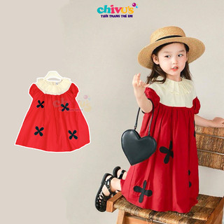 Váy bé gái tay bèo chất thô mềm mịn mát tay, váy cho bé gái từ 12-35kg