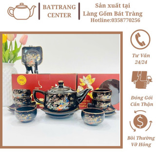 (7 MẪU)Ấm chén pha trà hoả biến Bát Tràng-men Đen hàng cao cấp Vẽ Vàng:Vinh Hoa Phú Quý,Sen Vàng...
