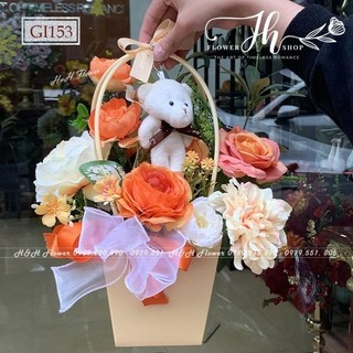 Giỏ hoa lụa quà tặng xinh xắn tặng valentine, 8/3, 20/10, 20/11-hoa lụa đẹp giá rẻl